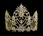 #12539G Navette Crowned Heart Tiara - Gold Plated Tiaras & Crowns up to 6" Rhinestone Jewelry Corporation