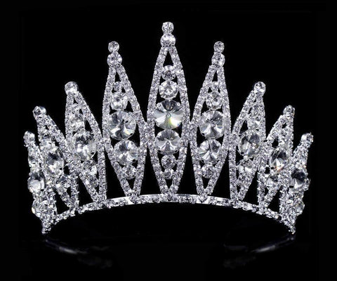 #16574 - Rivoli Burst Tiara - 4" tall Tiaras & Crowns up to 6" Rhinestone Jewelry Corporation