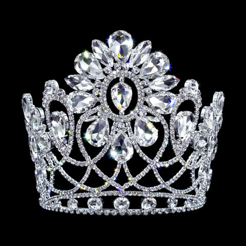#17326- Majestic Magnolia Tiara with Combs - 6.5" Tall Tiaras & Crowns over 6" Rhinestone Jewelry Corporation