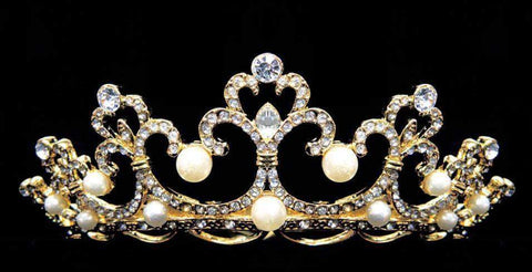 #11518 - Pave Crystal Tiara - Gold Plated (Limited Supply) Tiaras up to 2" Rhinestone Jewelry Corporation