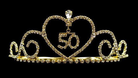 #13349-50G - Sweetheart - #50 - Gold Plated Tiaras up to 2" Rhinestone Jewelry Corporation