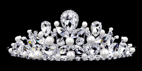 #16533 - Pearl Flower Garden Tiara with Combs -2" Tiaras up to 2" Rhinestone Jewelry Corporation