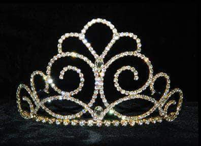 #15202G - Titan's Queen Tiara - 3" - Gold Plated Tiaras up to 3" Rhinestone Jewelry Corporation