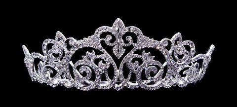 #16467 Floral Rased Heart Tiara with Combs - 2.5" tall Tiaras up to 3" Rhinestone Jewelry Corporation