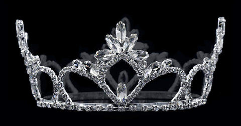 #16666 - Flaired Navette Fixed Crown with Rings - 2.5" Tall Tiaras up to 3" Rhinestone Jewelry Corporation