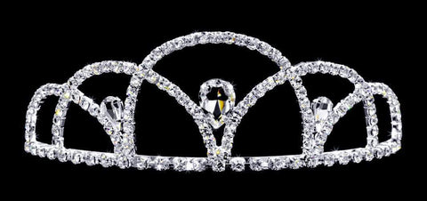 #16735 - Scalloped Pear Tiara - 3.5" Tiaras up to 3" Rhinestone Jewelry Corporation