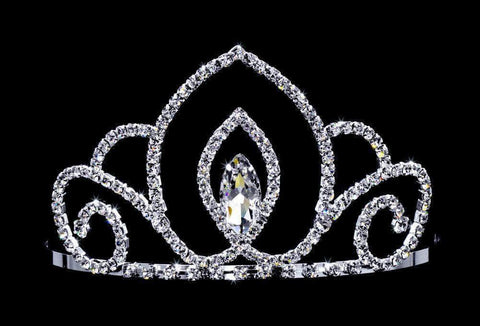#16742 - Vaulted Navette Swirl Tiara with Combs - 3" Tiaras up to 3" Rhinestone Jewelry Corporation