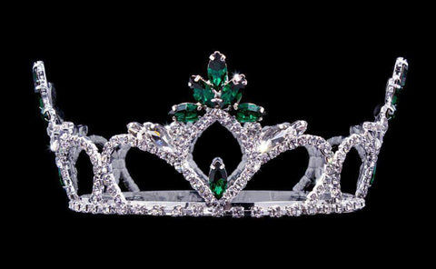 #16880 - Forestry Flaired Navette Fixed Crown with Rings - 2.5" Tall Tiaras up to 3" Rhinestone Jewelry Corporation