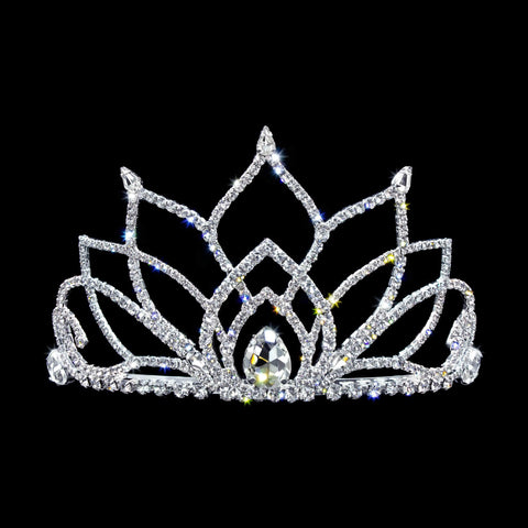 #17259- Blooming Lotus Tiara with Combs - 3" Tiaras up to 3" Rhinestone Jewelry Corporation
