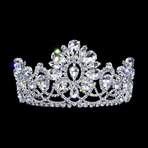 #17320- Majestic Magnolia Tiara with Combs - 3" Tall Tiaras up to 3" Rhinestone Jewelry Corporation