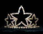 Triple Star Tiara #11387G - Gold Plated Tiaras up to 3" Rhinestone Jewelry Corporation