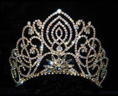 #11919G - Large Living Orchid Tiara - Gold Plated Tiaras up to 4" Rhinestone Jewelry Corporation