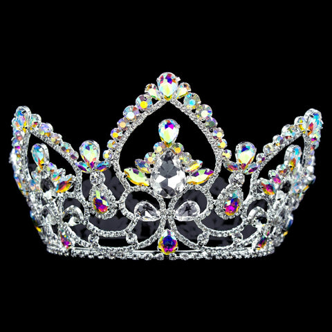 #17104abs - AB Arch Full Crown - 4" Tall with 4 Rings Tiaras up to 4" Rhinestone Jewelry Corporation
