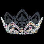 #17104abs - AB Arch Full Crown - 4" Tall with 4 Rings Tiaras up to 4" Rhinestone Jewelry Corporation