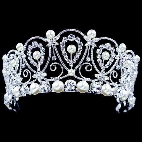 #17132 - Pearl Majesty Crown - 3" Tall Tiaras up to 4" Rhinestone Jewelry Corporation