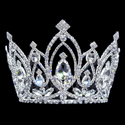 #17207 - Extreme Sparkle Full Pageant Crown with Rings - 4" Tiaras up to 4" Rhinestone Jewelry Corporation
