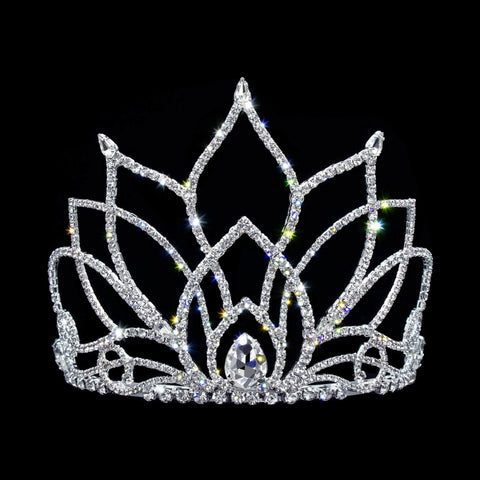 #17260- Blooming Lotus Tiara with Combs - 4" Tiaras up to 4 Rhinestone Jewelry Corporation