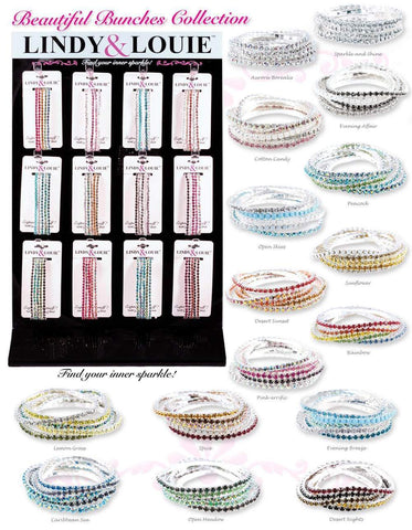 #91106 -Lindy & Louie Buncher Bracelets Assortment with Display Trendy Jewelry Rhinestone Jewelry Corporation