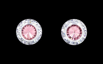 #12535 Light Rose 11mm Rondel with Rivoli Button Dance Earrings Earrings - Button Rhinestone Jewelry Corporation