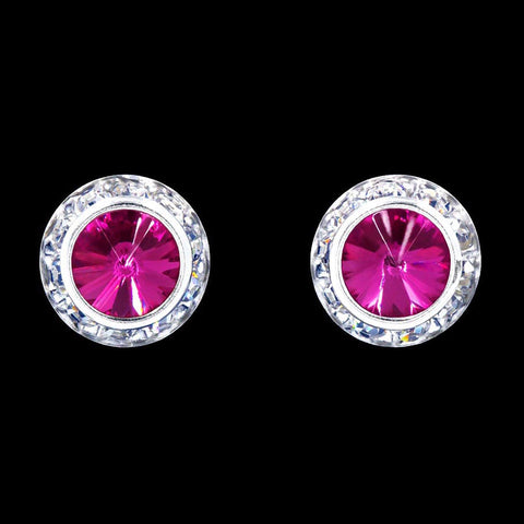 #12536 Bubble Gum 13mm Rondel with Rivoli Button Earrings Earrings - Button Rhinestone Jewelry Corporation