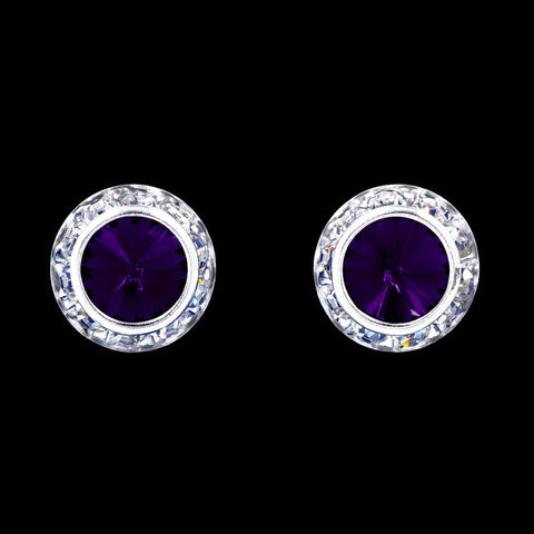 #12536 Grape 13mm Rondel with Rivoli Button Earrings