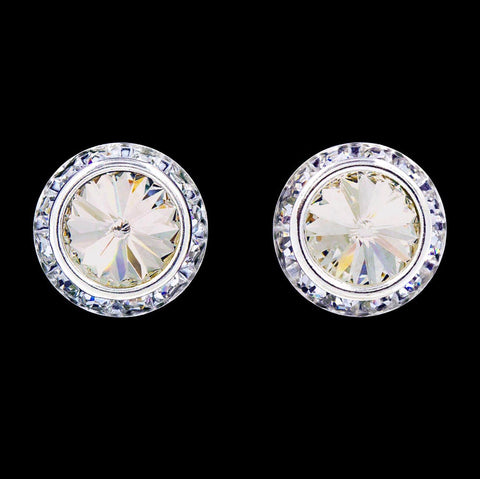 #12537 Alaskan Blue 16mm Rondel with Rivoli Button Earrings (Bluish Green) Earrings - Button Rhinestone Jewelry Corporation