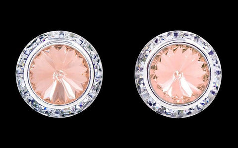 #12537 Peach 16mm Rondel with Rivoli Button Earrings Earrings - Button Rhinestone Jewelry Corporation