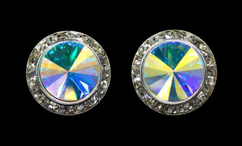 #14999 AB CLIP 20mm Rhinestone Rondel with Rivoli Button Earrings