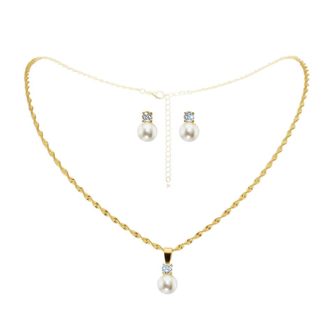 #15013G - Classic Pearl Dot Necklace Set - Gold Necklace Sets - Low price Rhinestone Jewelry Corporation