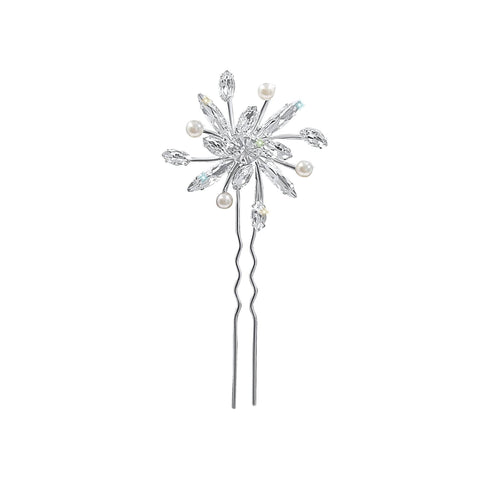 #17247 Crystal Flower Hair Pin with Pearls Bobbie and Hair Pins Rhinestone Jewelry Corporation