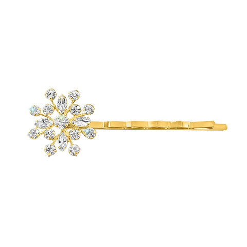 #17248G Crystal Flower Bobbie Pin - Gold