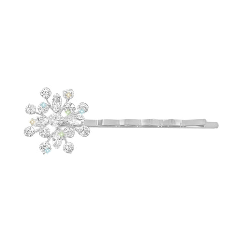 #17248S Crystal Flower Bobbie Pin - Silver