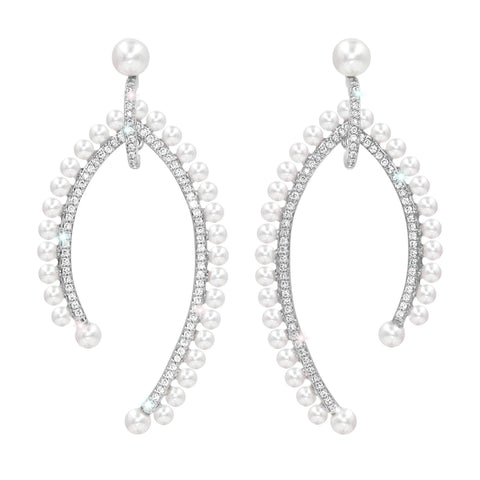 #17479 CZ and Pearl Wishbone Earring Earrings - Dangle Rhinestone Jewelry Corporation