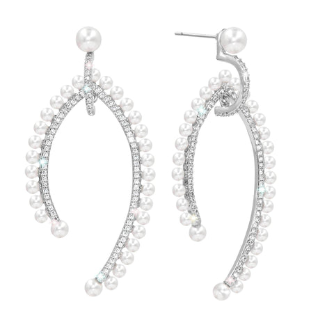 #17479 CZ and Pearl Wishbone Earring Earrings - Dangle Rhinestone Jewelry Corporation