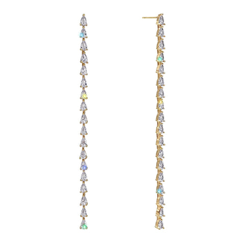#17480G - Simple Geometric CZ Earrings 4.25" Gold Plated