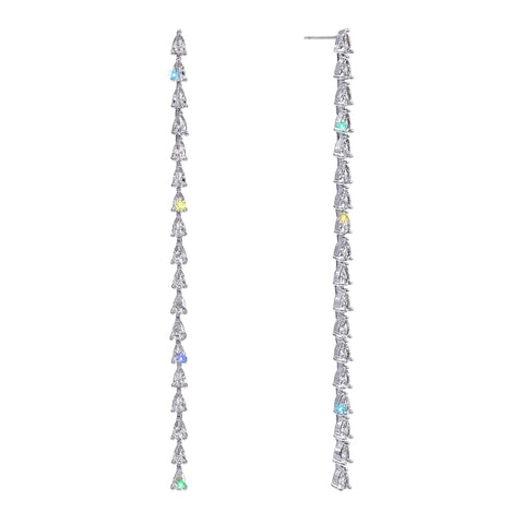 #17480S - Simple Geometric CZ Earrings 4.25" Earrings - Dangle Rhinestone Jewelry Corporation