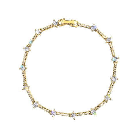 #17489G - Diamond Link CZ Bracelet - Gold Plated Bracelets Rhinestone Jewelry Corporation