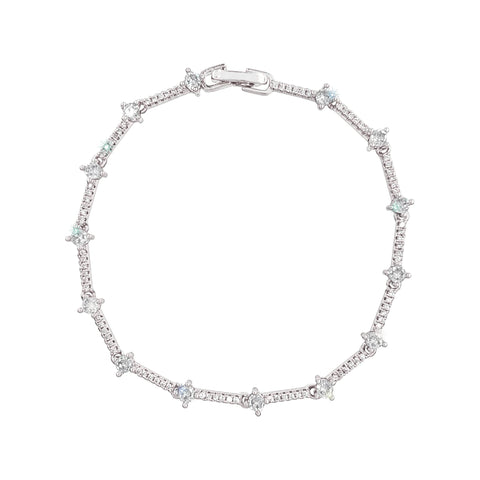 #17489R - Diamond Link CZ Bracelet - Silver Color