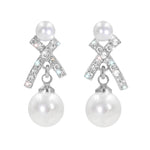 #17498R X Earring with O Pearl - CZ Earrings - Silver