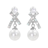 #17498R X Earring with O Pearl - CZ Earrings - Silver