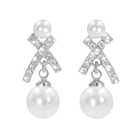 #17498R X Earring with O Pearl - CZ Earrings - Silver
