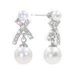 #17498R X Earring with O Pearl - CZ Earrings - Silver