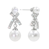 #17498R X Earring with O Pearl - CZ Earrings - Silver