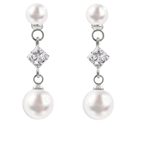 17500 Timeless Radiance: Pearl and Diamond Drop Earrings Earrings - Dangle Rhinestone Jewelry Corporation