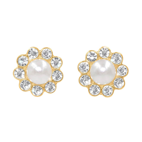 #17501G - Casted Daisy Post Earrings - Gold Earrings - Button Rhinestone Jewelry Corporation