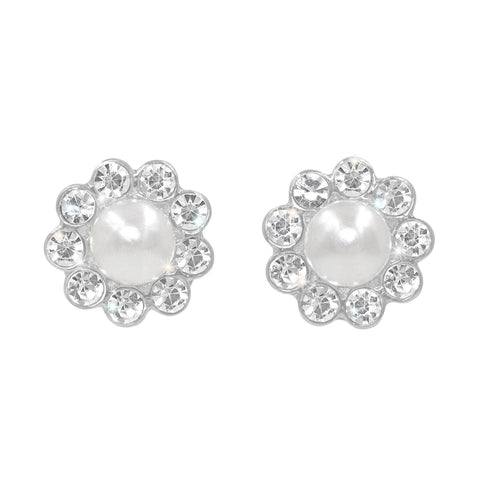 #17501S - Casted Daisy Post Earrings - Silver Earrings - Button Rhinestone Jewelry Corporation