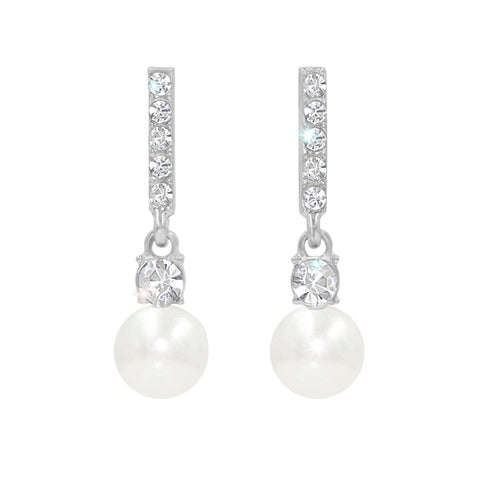 #17502S - High Sophistication Casted Rhinestone and Pearl Drop Earring Earrings - Dangle Rhinestone Jewelry Corporation