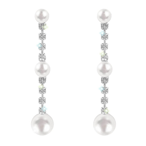 #17504 - Graceful Allure: Long Pearl and Crystal Earrings