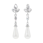 #17505 - Elegant Leaf Pearl Drop Earring - Silver