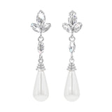 #17505 - Elegant Leaf Pearl Drop Earring - Silver